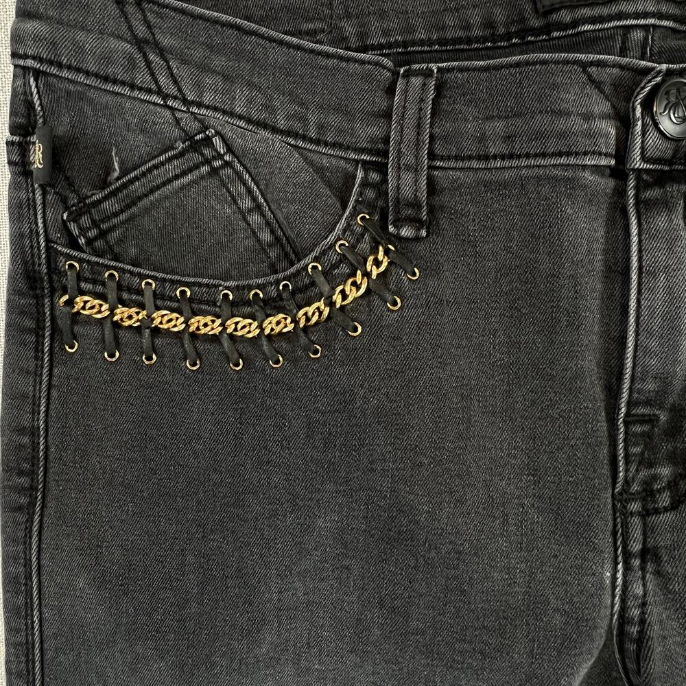 Rock & Republic Berlin Mid Rise Slim Straight Jeans Womens 12M Black Gold Chain - Picture 3 of 12